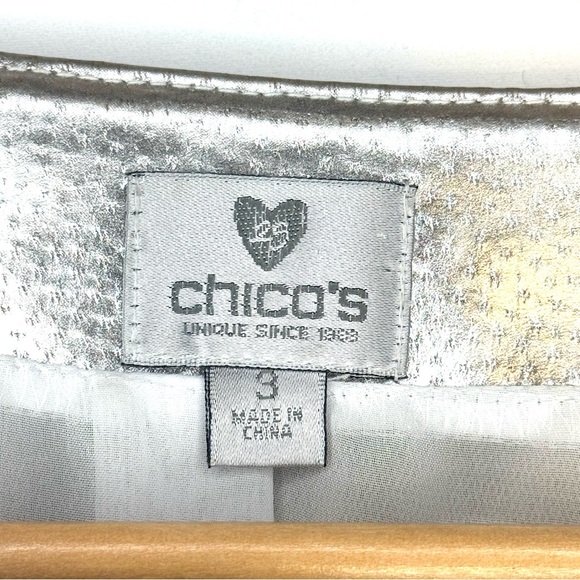 Chico’s Silver Metallic 25th Anniversary Odile Leather Jacket with Cutouts sz 16 - Picture 7 of 9